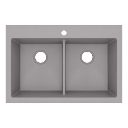 33" Top Mount Double Bowl Granite Kitchen Sink in Grey