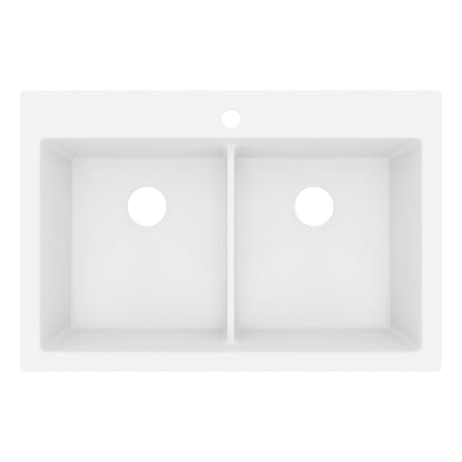 33" Top Mount Double Bowl Granite Kitchen Sink in White
