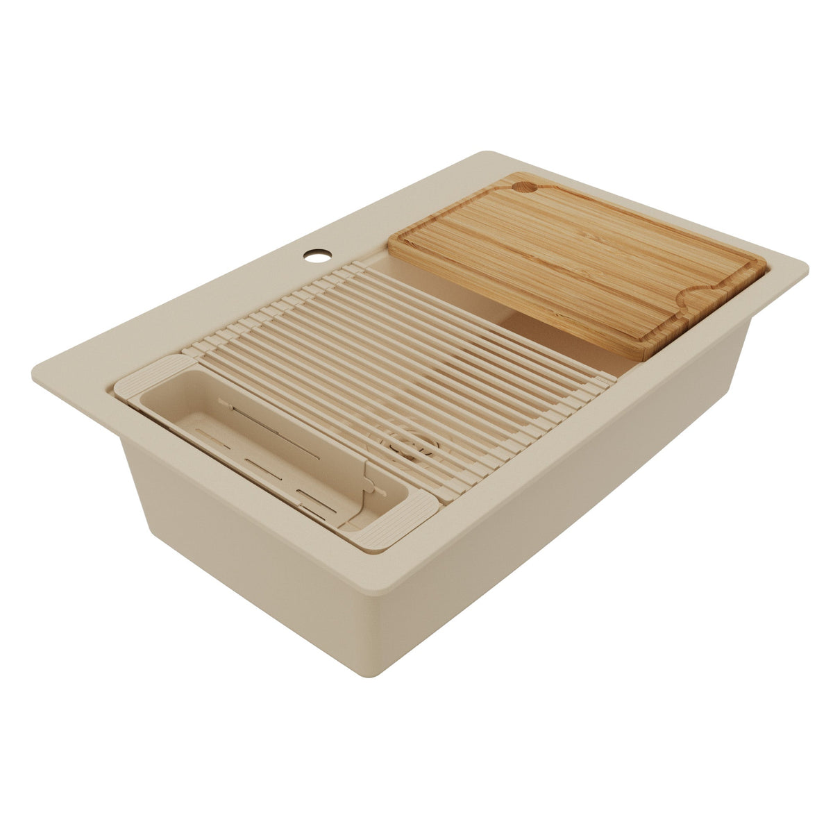 33" Top Mount Single Bowl Quartz Kitchen Sink Kit In Bisque