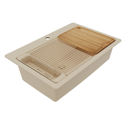 33" Top Mount Single Bowl Quartz Kitchen Sink Kit In Bisque