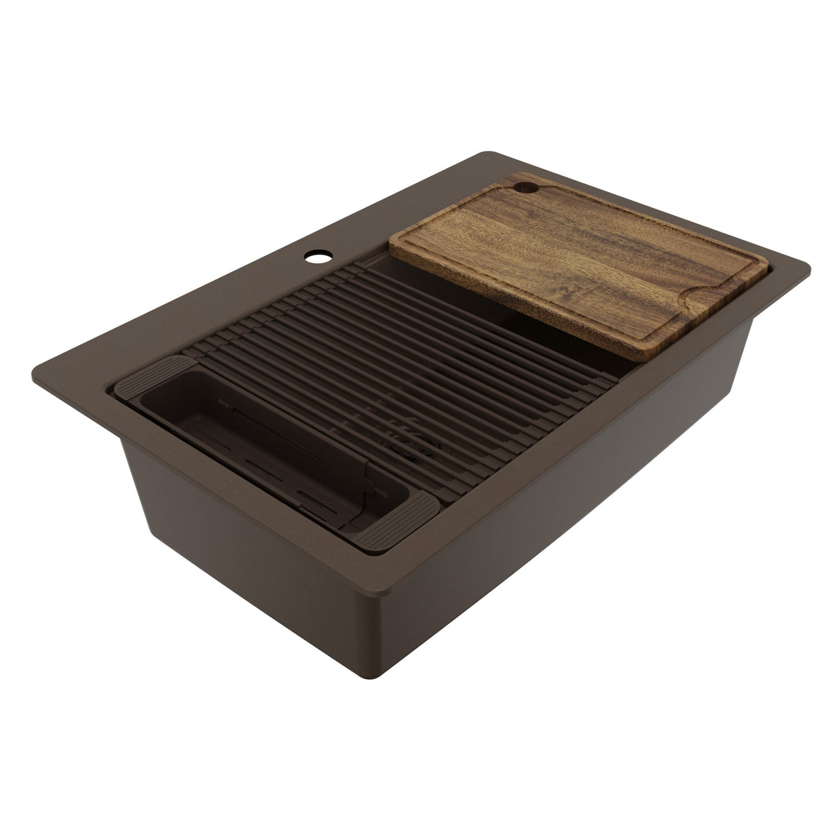 33" Top Mount Single Bowl Quartz Kitchen Sink Kit In Brown