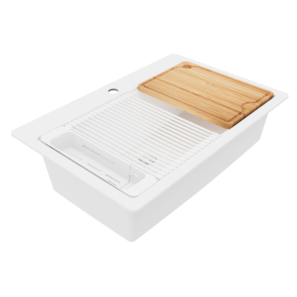 33" Top Mount Single Bowl Quartz Kitchen Sink Kit In White