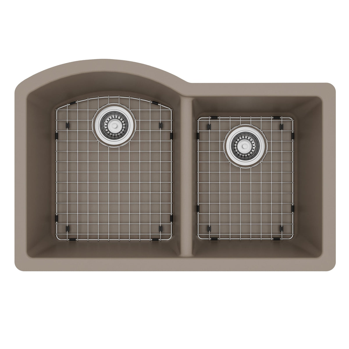 32-1/4" Undermount Double Offset Bowl Quartz Composite Kitchen Sink Kit In Concrete