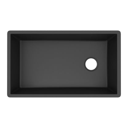 31-5/8" Undermount Large Single Bowl Quartz Composite Kitchen Sink In Black