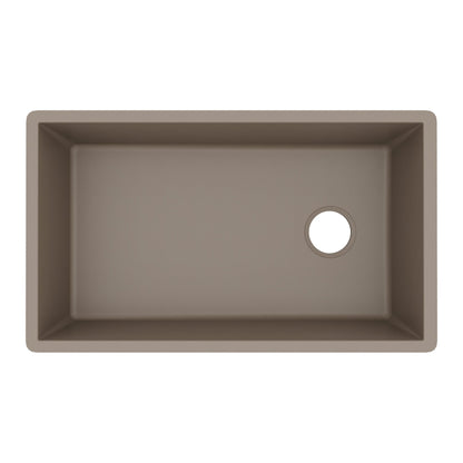 31-5/8" Undermount Large Single Bowl Quartz Composite Kitchen Sink In Concrete