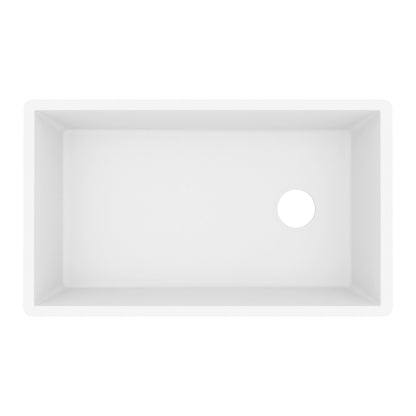 31-5/8" Undermount Large Single Bowl Quartz Composite Kitchen Sink In White