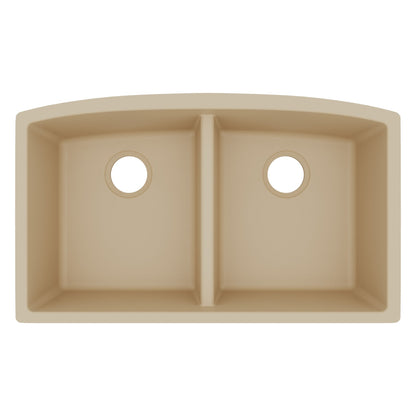 32-1/2" Undermount Double Equal Bowl Quartz Composite Kitchen Sink In Bisque