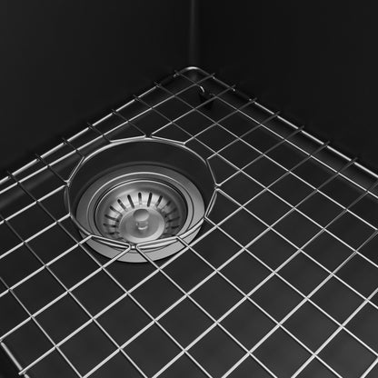 32-1/2" Undermount Double Equal Bowl Quartz Composite Kitchen Sink Kit In Black
