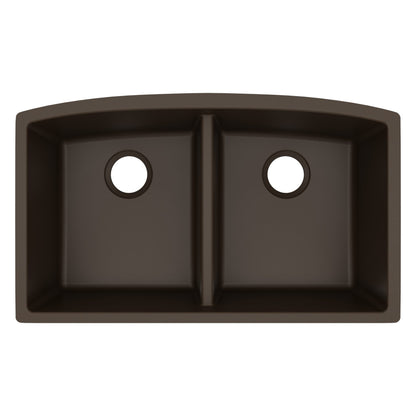 32-1/2" Undermount Double Equal Bowl Quartz Composite Kitchen Sink In Brown