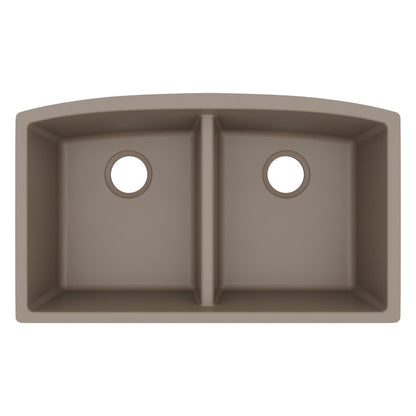 32-1/2" Undermount Double Equal Bowl Quartz Composite Kitchen Sink In Concrete