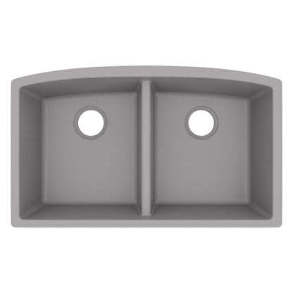 32-1/2" Undermount Double Equal Bowl Quartz Composite Kitchen Sink In Grey