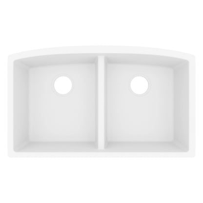 32-1/2" Undermount Double Equal Bowl Quartz Composite Kitchen Sink In White