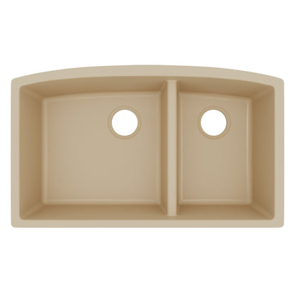 32-1/2" Undermount Double Offset Bowl Quartz Composite Kitchen Sink In Bisque