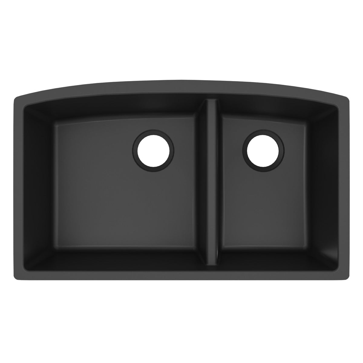 32-1/2" Undermount Double Offset Bowl Quartz Composite Kitchen Sink In Black