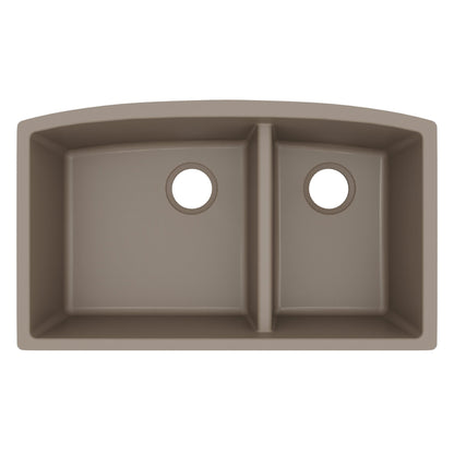 32-1/2" Undermount Double Offset Bowl Quartz Composite Kitchen Sink In Concrete