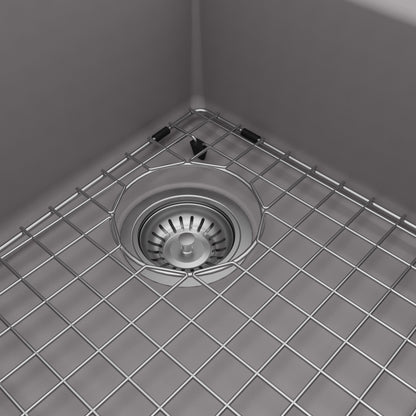 32-1/2" Undermount Double Offset Bowl Quartz Composite Kitchen Sink Kit In Grey