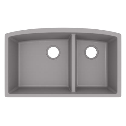 32-1/2" Undermount Double Offset Bowl Quartz Composite Kitchen Sink In Grey