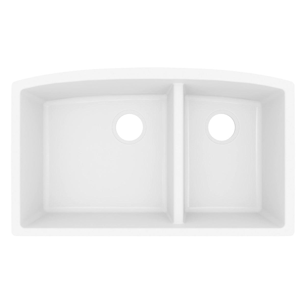 32-1/2" Undermount Double Offset Bowl Quartz Composite Kitchen Sink In White