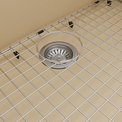 32-1/2" Undermount Large Single Bowl Quartz Composite Kitchen Sink Kit In Bisque