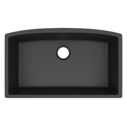 32-1/2" Undermount Large Single Bowl Quartz Composite Kitchen Sink In Black