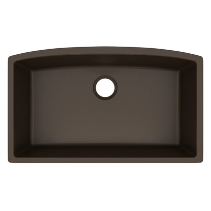 32-1/2" Undermount Large Single Bowl Quartz Composite Kitchen Sink In Brown