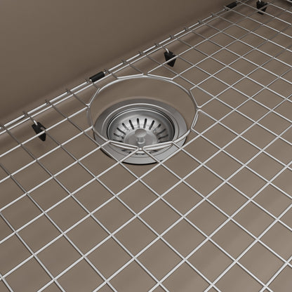 32-1/2" Undermount Large Single Bowl Quartz Composite Kitchen Sink Kit In Concrete