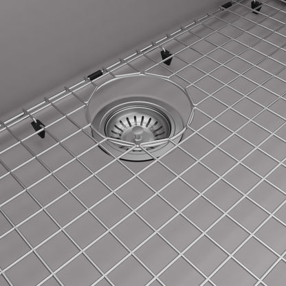32-1/2" Undermount Large Single Bowl Quartz Composite Kitchen Sink Kit In Grey
