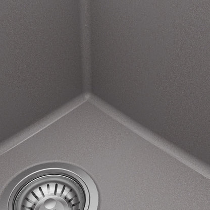 32-3/8" Undermount Double Equal Bowl Quartz Composite Kitchen Sink Kit In Grey