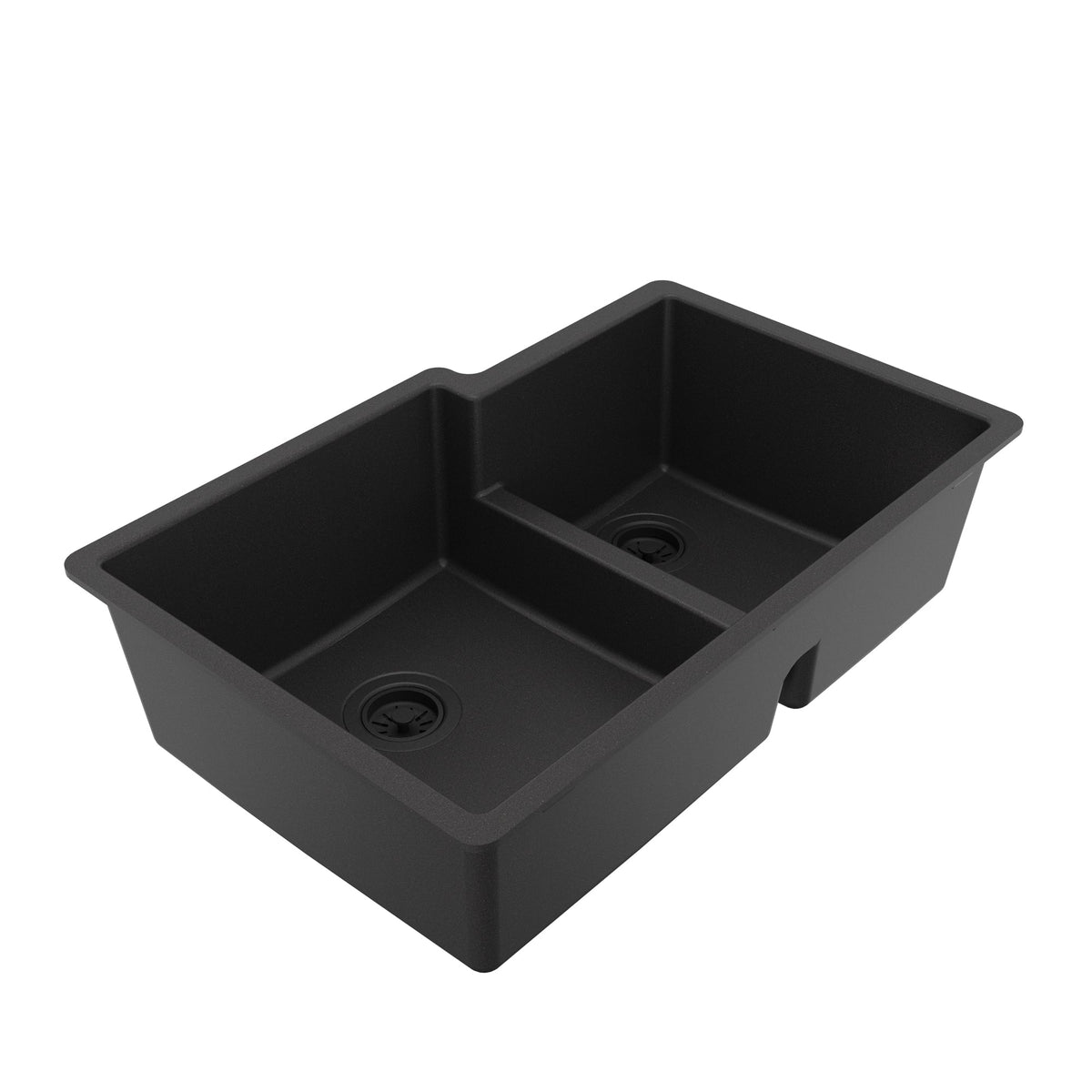 32-1/4" Undermount Double Offset Bowl Quartz Composite Kitchen Sink In Black