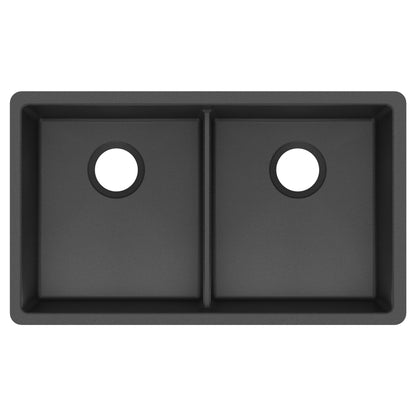 32-3/8" Undermount Double Equal Bowl Granite Kitchen Sink In Black