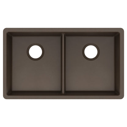 32-3/8" Undermount Double Equal Bowl Granite Kitchen Sink In Brown