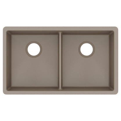 32-3/8" Undermount Double Equal Bowl Granite Kitchen Sink In Concrete