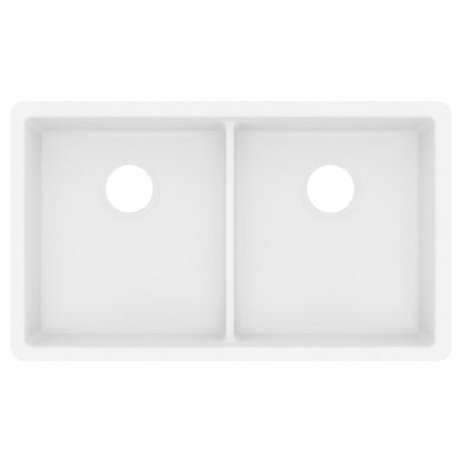 32-3/8" Undermount Double Equal Bowl Granite Kitchen Sink In White