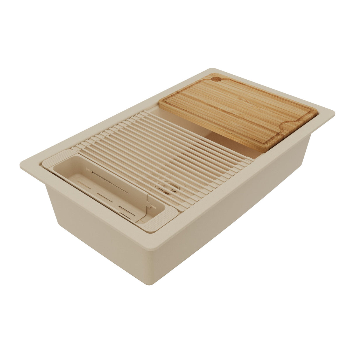 32" Undermount Single Bowl Quartz Kitchen Sink Kit In Bisque