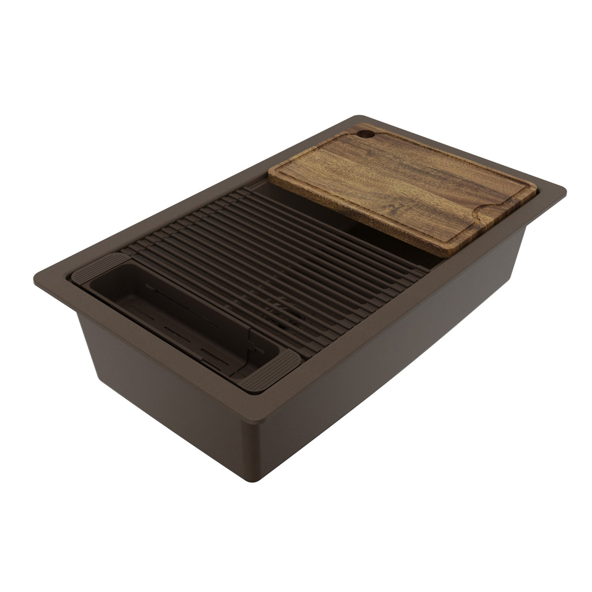 32" Undermount Single Bowl Quartz Kitchen Sink Kit In Brown