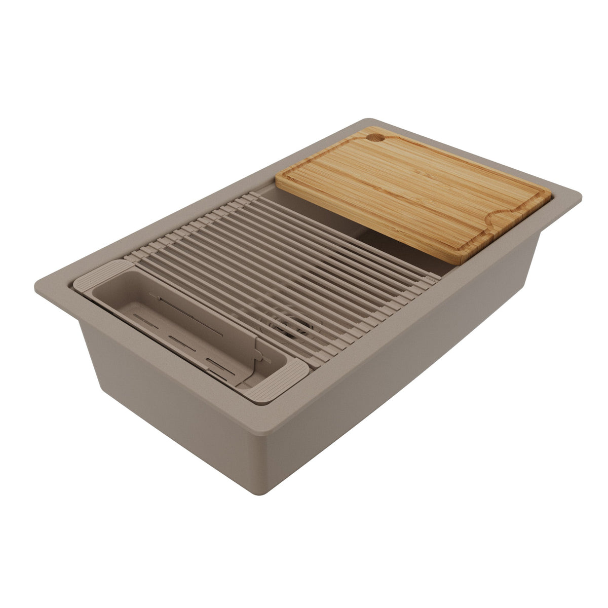 32" Undermount Single Bowl Quartz Kitchen Sink Kit In Concrete