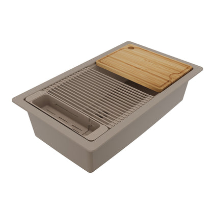 32" Undermount Single Bowl Quartz Kitchen Sink Kit In Concrete