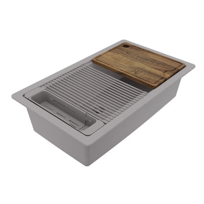 32" Undermount Single Bowl Quartz Kitchen Sink Kit In Grey