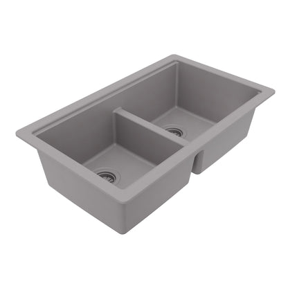 32" Undermount Double Bowl Quartz Kitchen Sink Kit In Grey