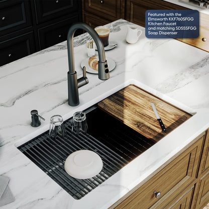 Elite 32" Undermount Workstation 16 Gauge Single Bowl Stainless Steel Kitchen Sink In Gunmetal Black