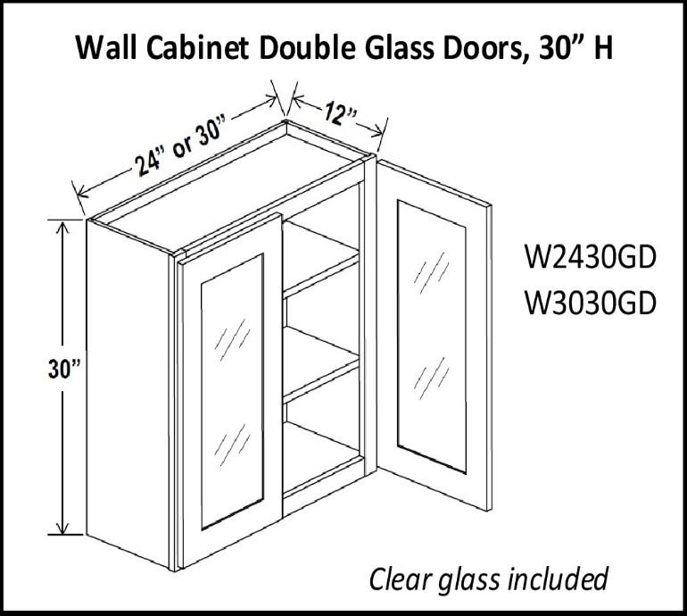 30" High Double Glass Door Cabinets - Shaker White