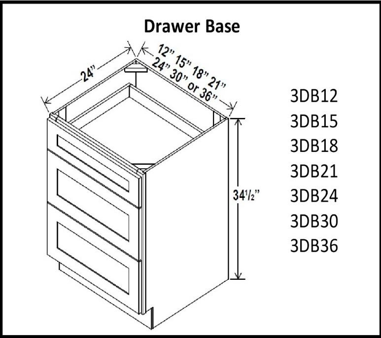 Three Drawer Base Cabinets - Charleston White