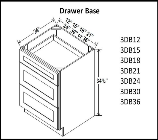 Three Drawer Base Cabinets - Charleston White