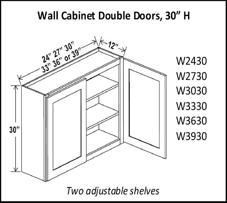 30" High Double Door Wall Cabinets - Shaker White