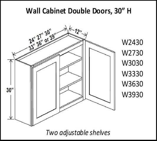 30" High Double Door Wall Cabinets - Shaker White