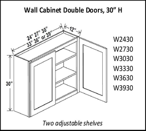 30" High Double Door Wall Cabinets - Shaker White