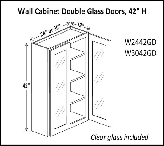 42" High Double Glass Door Cabinets - Charleston White