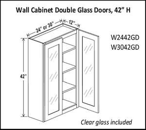42" High Double Glass Door Cabinets - Charleston White
