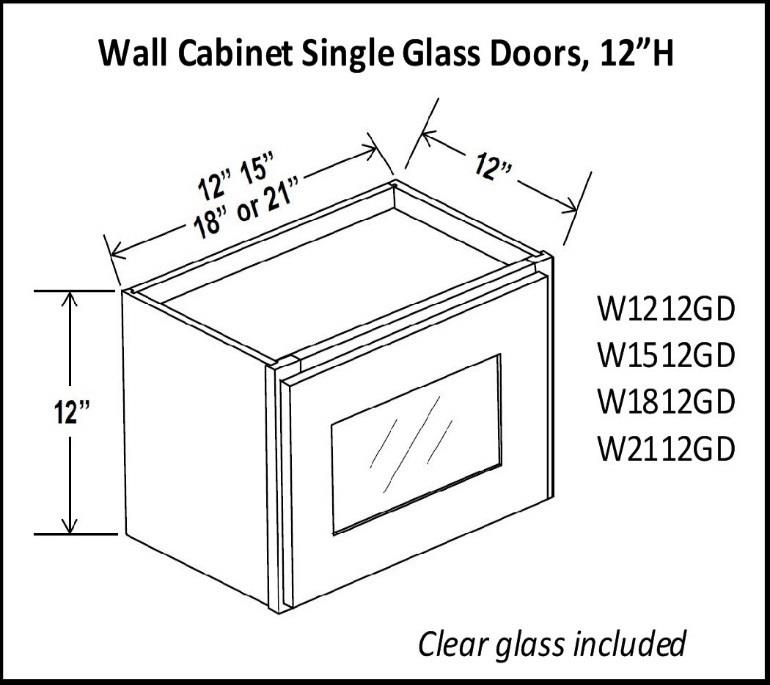 12" High Single Glass Door Cabinets - Shaker Espresso