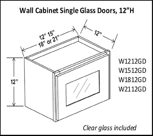 12" High Single Glass Door Cabinets - Shaker Espresso